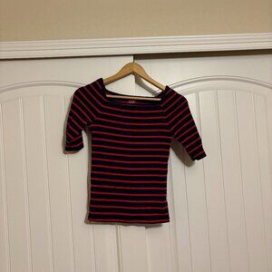 GAP Modern T Shirt Small Navy Blue Red Striped Short Sleeve Square Neck Cotton